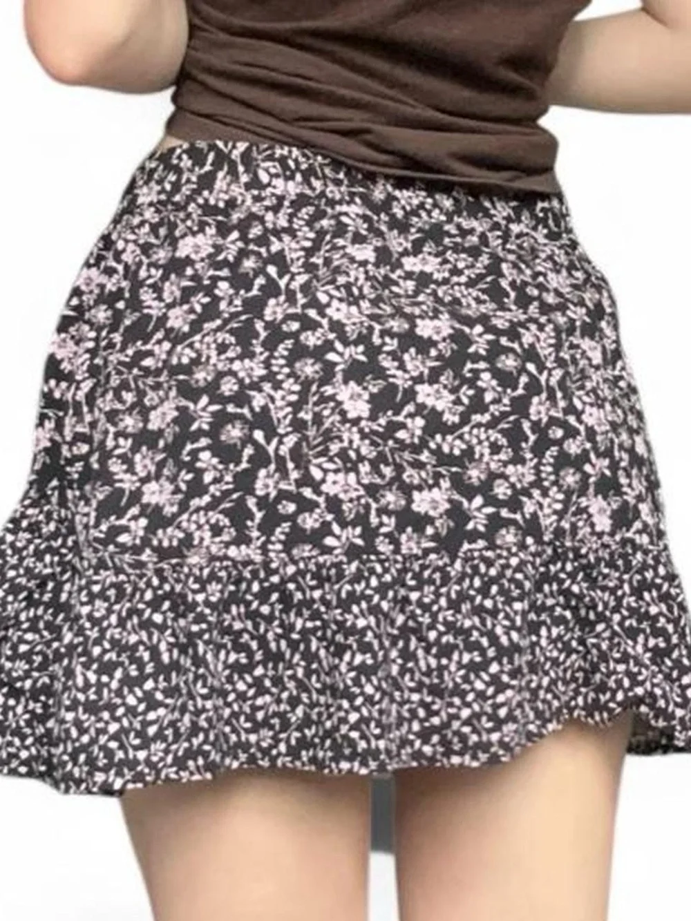 Art Class black & pink floral print ruffle mini-skirt
